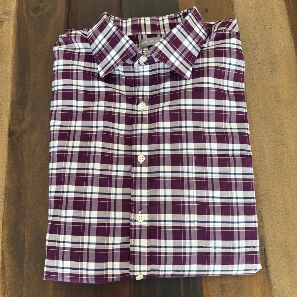 Michael Kors Tall Fit Airsoft Stretch Plaid Button Down Shirt 18 1/2 36/37 - Picture 2 of 9